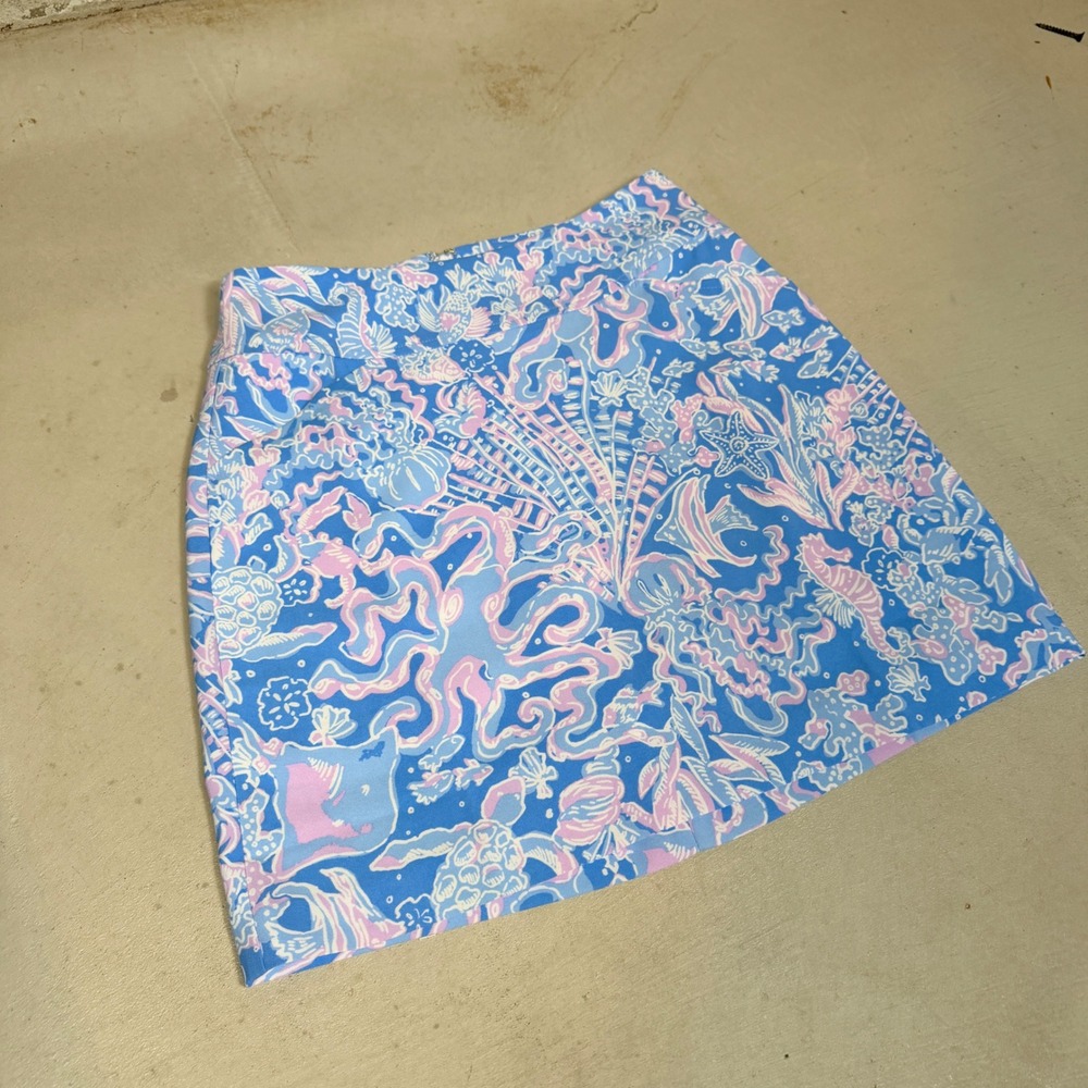 Lilly Pulitzer Madison Skort Blue Pink Seahorse Turtle Ocean‎ Print Size 0